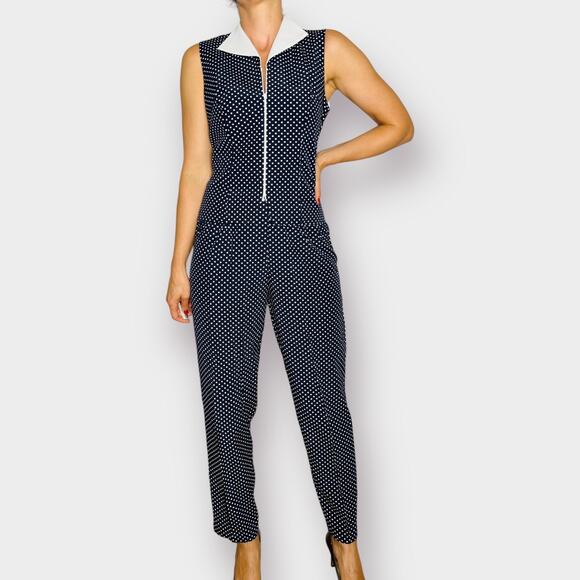 90s Perceptions Navy Polka‎ Dot Pants Set - Picture 1 of 5